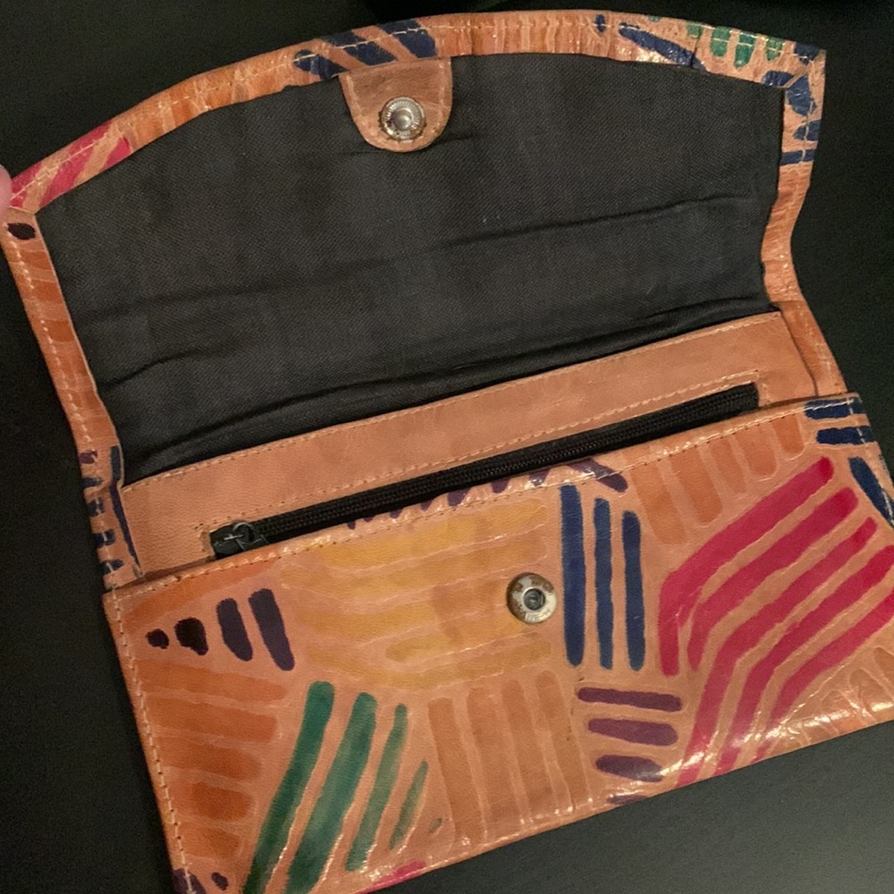 Leather wallet lined with snap closure boho aztec - Picture 1 of 8